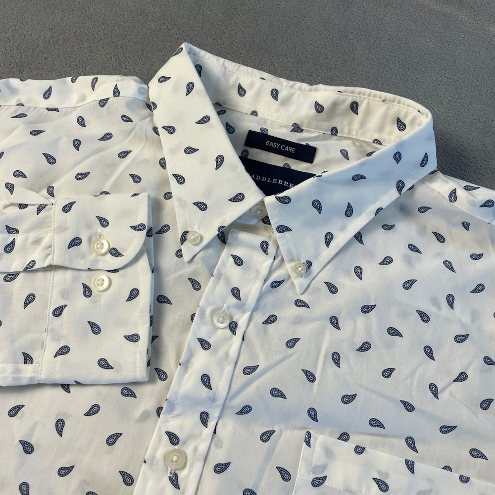 Saddlebred Mens XL White Blue Paisley Easy Care Button Down Long Sleeve Shirt
